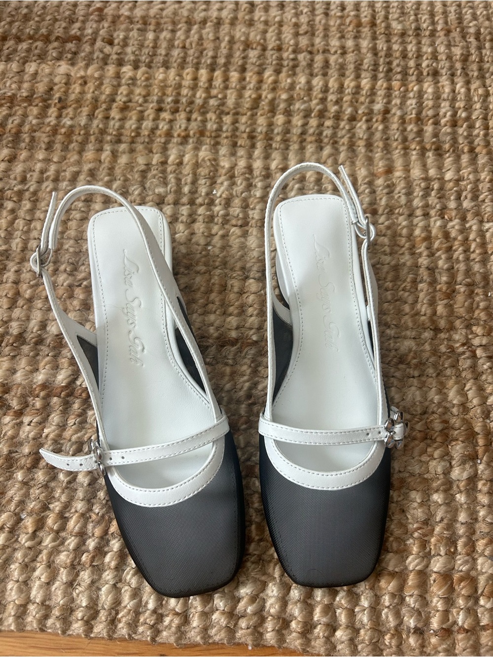 Lisa Says Gah Black Mesh and White Trim Slingback Pumps - Picture 2 of 5